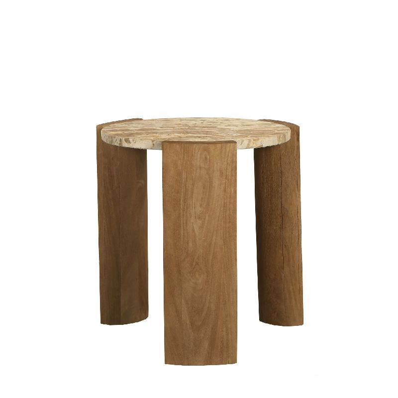Javina Natuurlijke Marmeren Koffietafel Mangohouten Onderstel S 45x52x52 cm