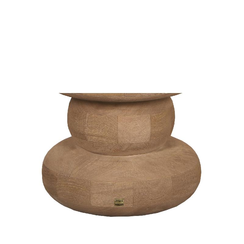 Keven Natuurlijke Mango Hout Geribd Bijzettafel Rond 44x40x40 cm