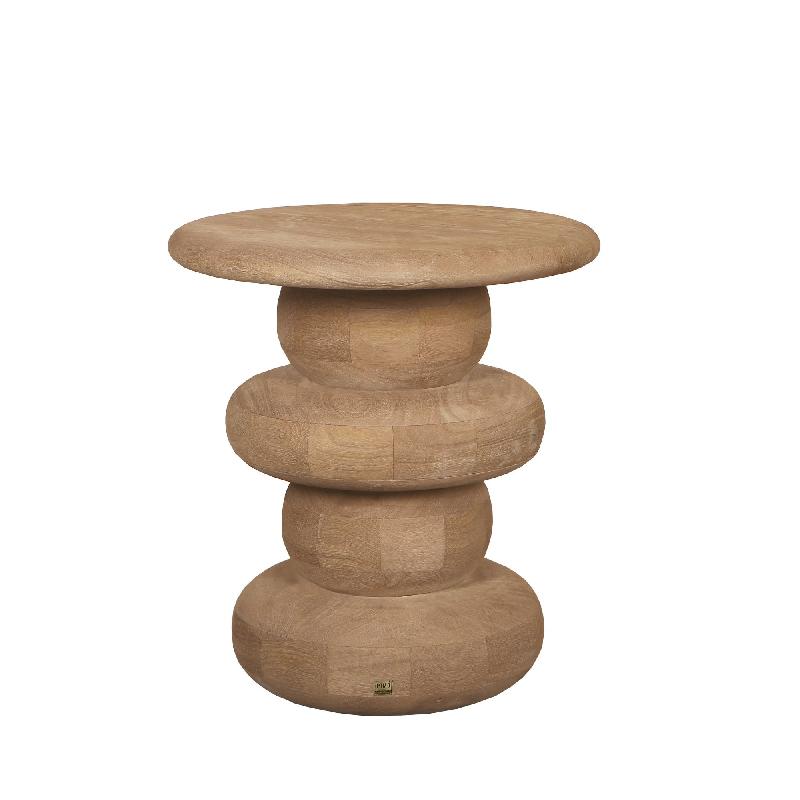 Keven Natuurlijke Mango Hout Geribd Bijzettafel Rond 44x40x40 cm