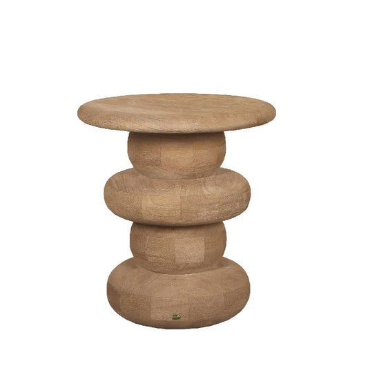 Keven Natuurlijke Mango Hout Geribd Bijzettafel Rond 44x40x40 cm