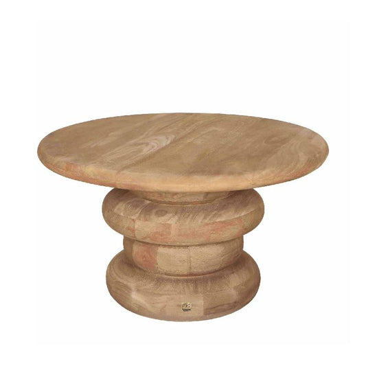 Keven Natuurlijke Mango Hout Geribde Koffietafel Rond 40x70x70 cm
