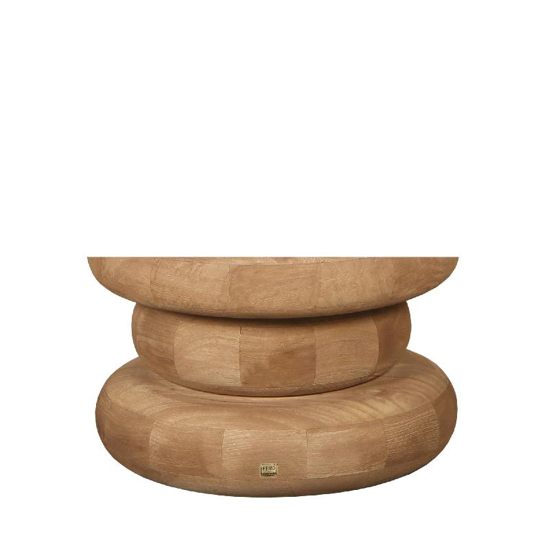 Keven Natuurlijke Mango Hout Geribde Koffietafel Rond 40x70x70 cm