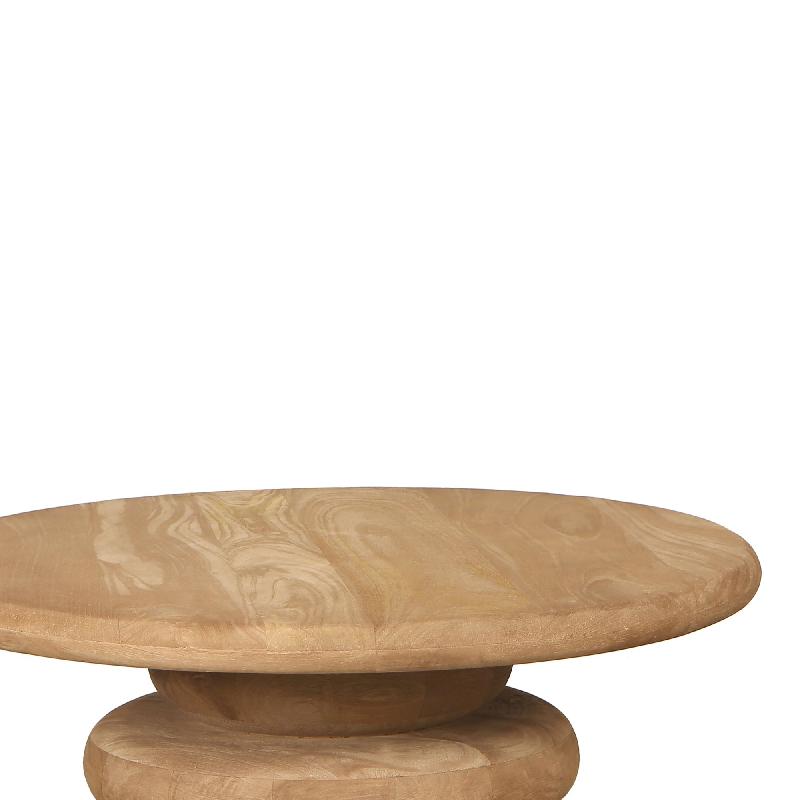 Keven Natuurlijke Mango Hout Geribde Koffietafel Rond 40x70x70 cm