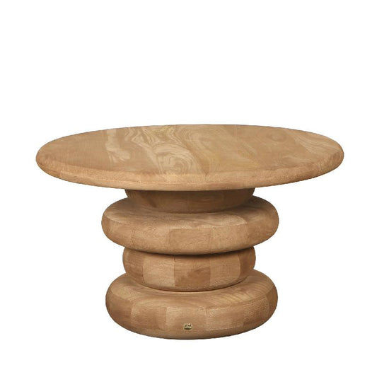Keven Natuurlijke Mango Hout Geribde Koffietafel Rond 40x70x70 cm