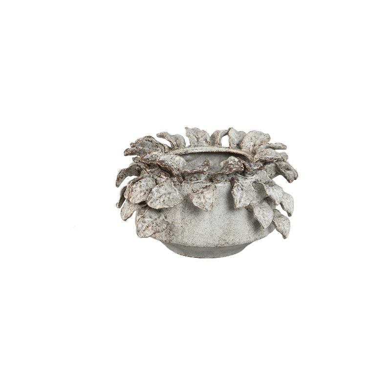Varda Beige Keramische Pot Met Bladdetails S 17.5x30x30 cm