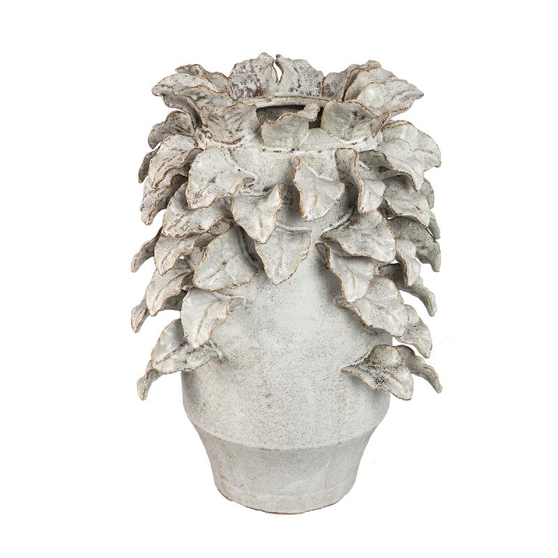 Varda Beige Keramische Vaas Met Bladdetails L 42x30x30 cm