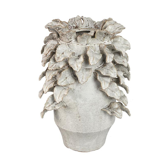 Varda Beige Keramische Vaas Met Bladdetails L 42x30x30 cm