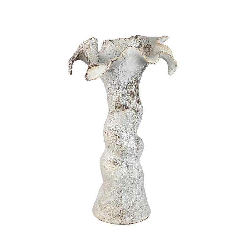 Isidro Beige Keramische Vaas met Golvende Bloemrand 50.5x29x28 cm