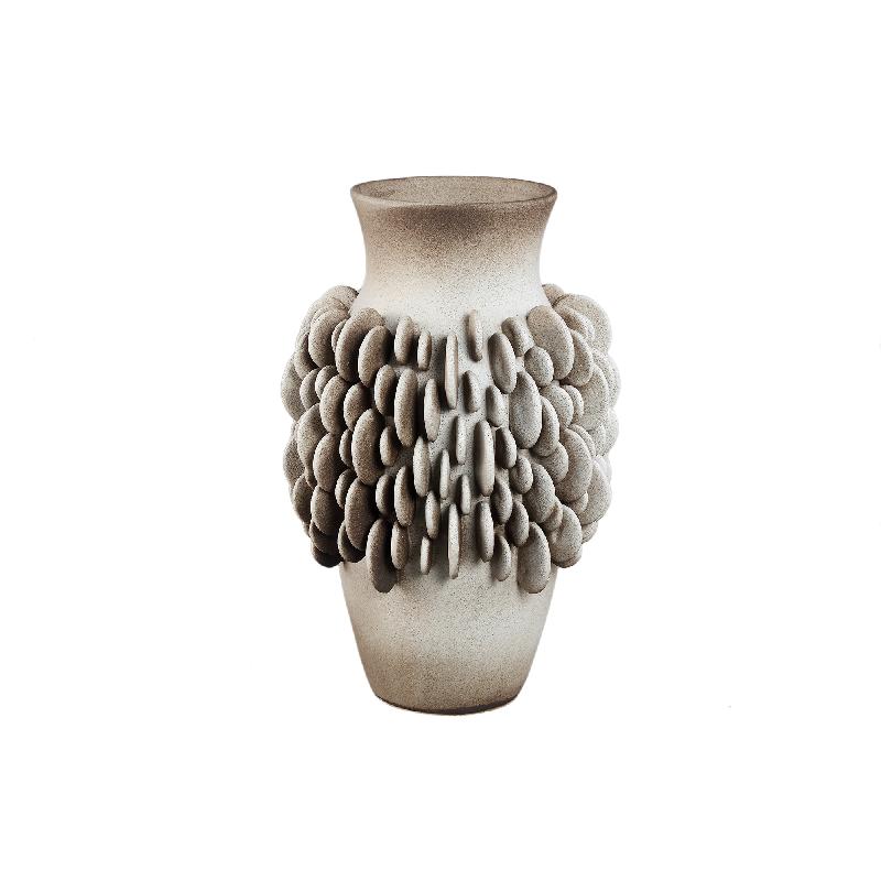 Wina Beige Keramische Vaas Met Ronde Schalen Hoog L 45.5x29.5x29.5 cm