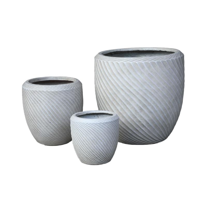 Nikol Beige Keramische Pot Rond Laag met Golfpatroon 55x55x55 cm