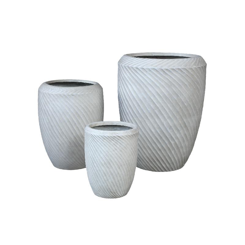 Nikol Beige Keramische Pot Met Golfpatroon Rond Hoog 103x80x80 cm