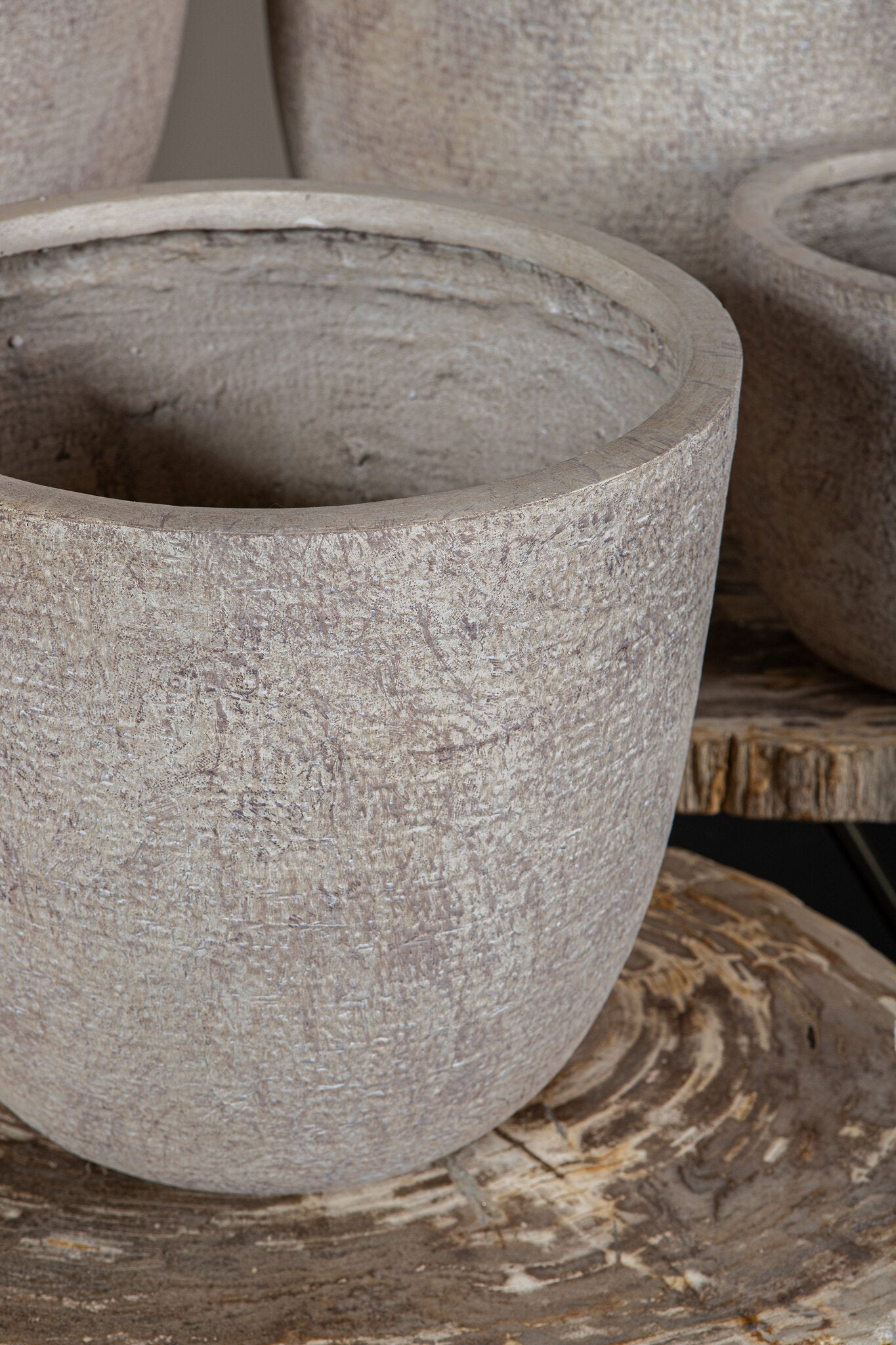 Salah Beige Keramische Pot Rond Laag Set van 4 50x55x55 cm
