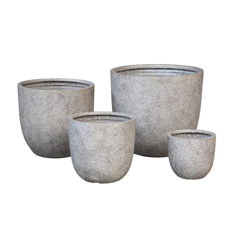 Salah Beige Keramische Pot Rond Laag Set van 4 50x55x55 cm