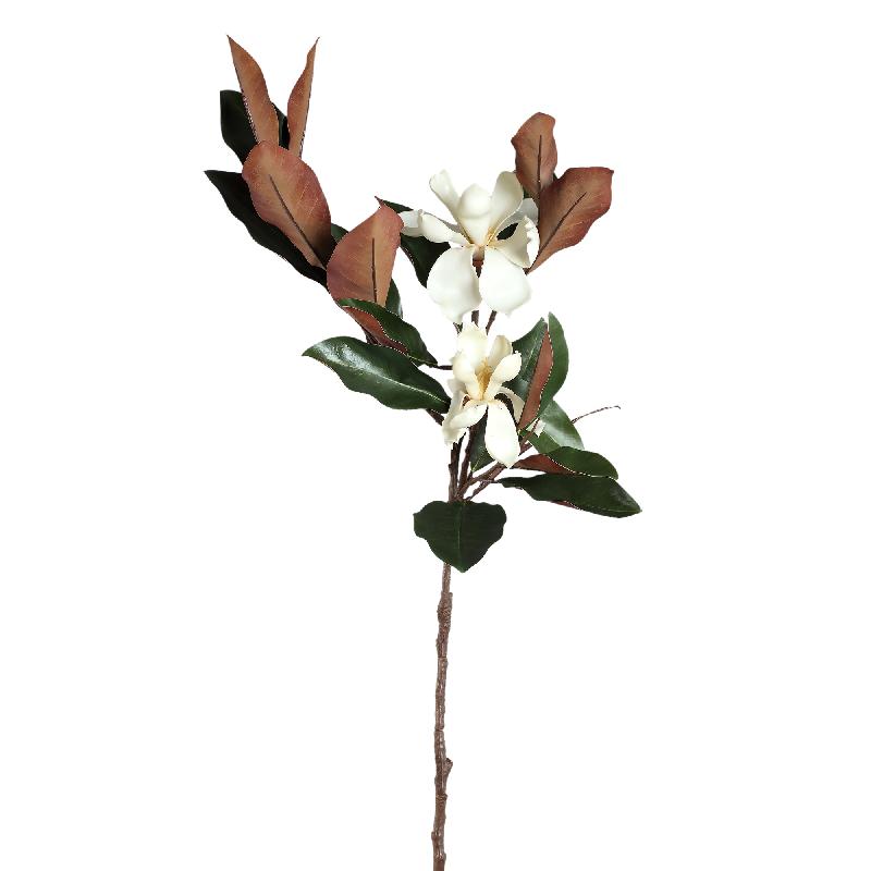 Magnolia Flower Witte Magnolia Tak Met Bladeren - Set Van 6 Stuks 121x62x42 cm