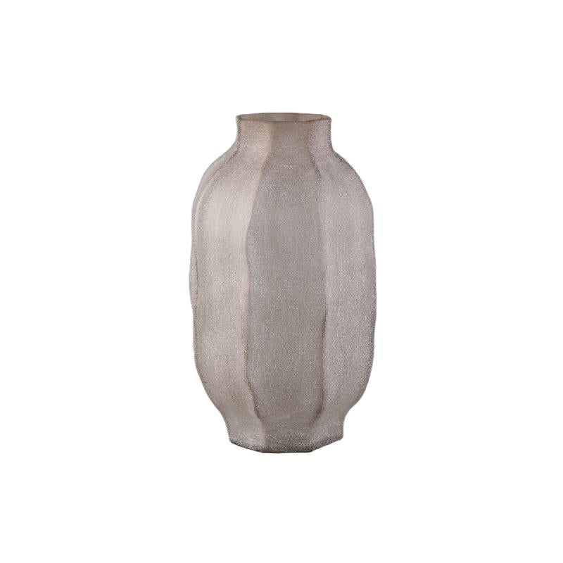 Natae Beige Ronde Glazen Geribde Vaas Hoog 44.5x25x25 cm