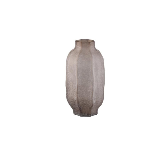 Natae Beige Ronde Glazen Geribde Vaas 38x20.5x20.5 cm