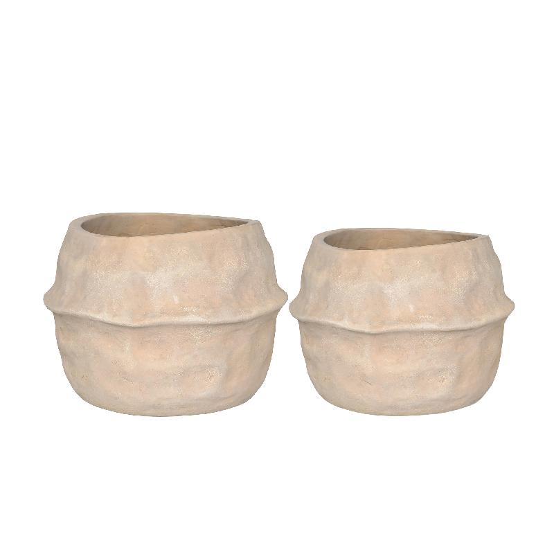 Kendra Natuurlijke Terracotta Pot Met Golfrand Set Van 2 39x54x54 cm