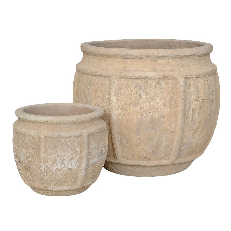 Kendra Naturel Terracotta Pot Met Banden Set Van 2 Rond 41x46x46 cm