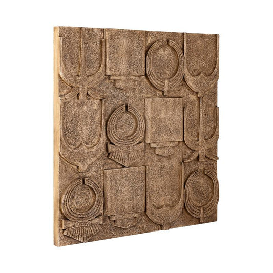Saku Beige Wandpaneel MDF met Oude Symbolen 120x120x6.5 cm