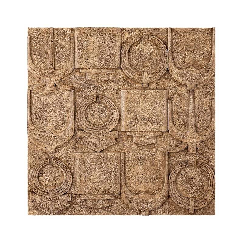 Saku Beige Wandpaneel MDF met Oude Symbolen 120x120x6.5 cm