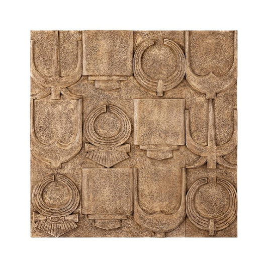 Saku Beige Wandpaneel MDF met Oude Symbolen 120x120x6.5 cm