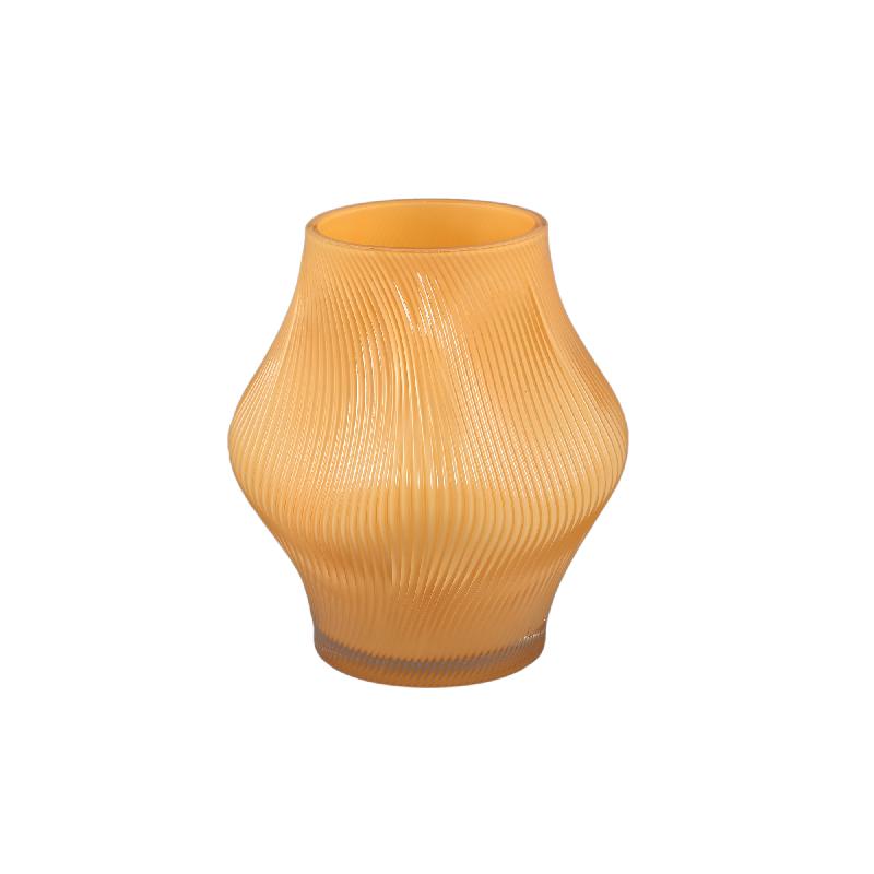 Caruso Gele Glazen Vaas Golvend Swirl Middel Set van 4 Stuks 20.5x16.5x16.5 cm