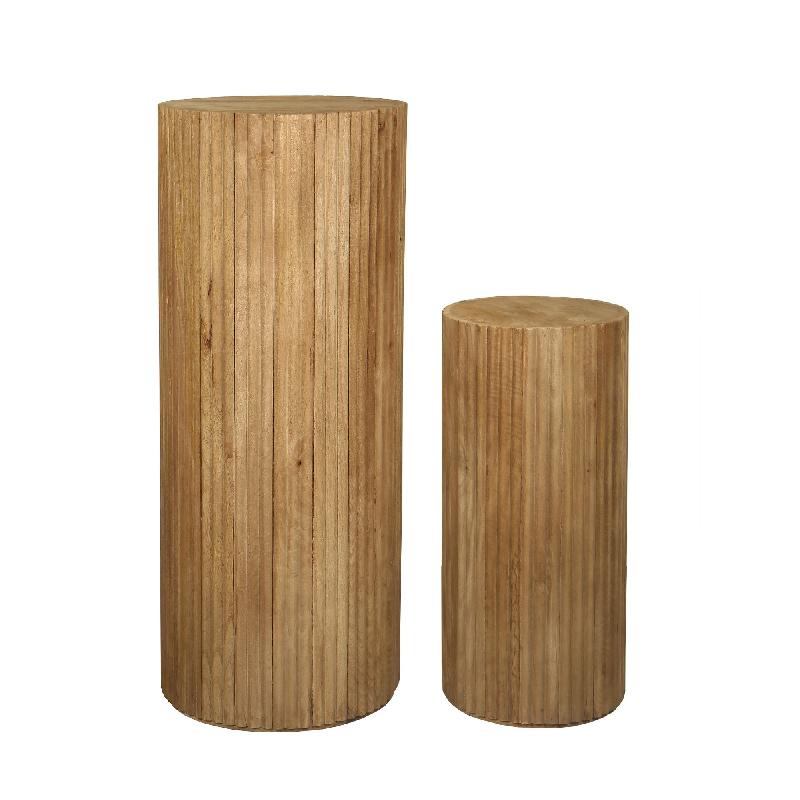 Jerra Natuurlijke Geribbelde Mangohout Zuil Set Van 2 100x40x40 cm