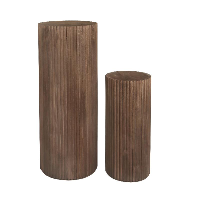 Jerra Bruine Geribde Mangohouten Zuil Set van 2 100x40x40 cm