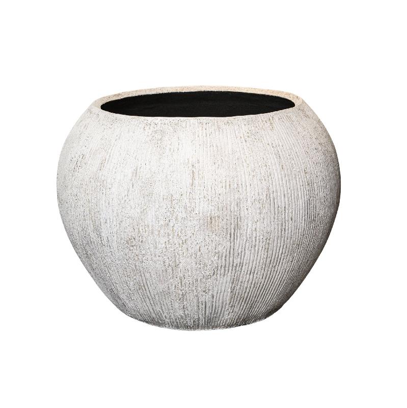 Yolenda Crème Cement Vezel Grote Pot Met Streeppatroon 80x110x110 cm