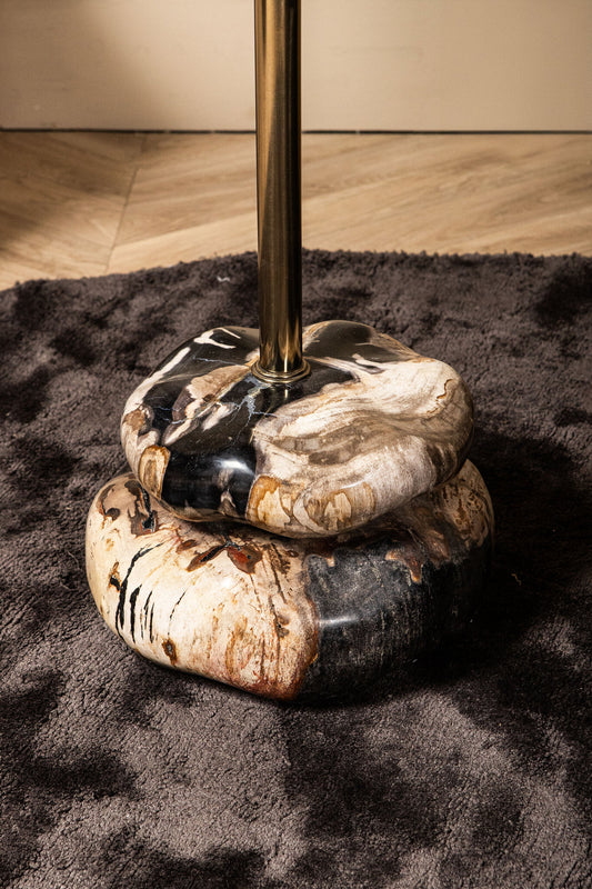 Wane Natuurlijke Versteend Hout Bijzettafel met Dubbel Voetwerk 62x35x35 cm