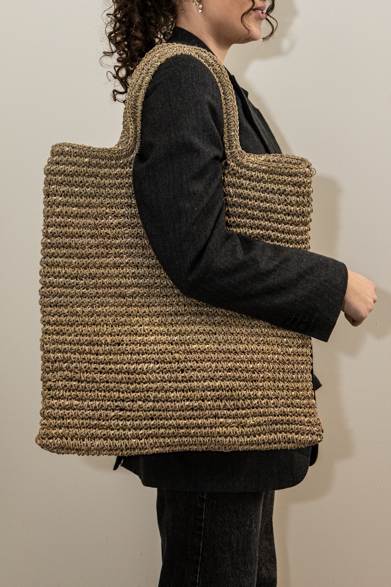 Carlise Natuurlijke Raffia Tas Rechthoek Hoog Set van 6 65x45x2 cm