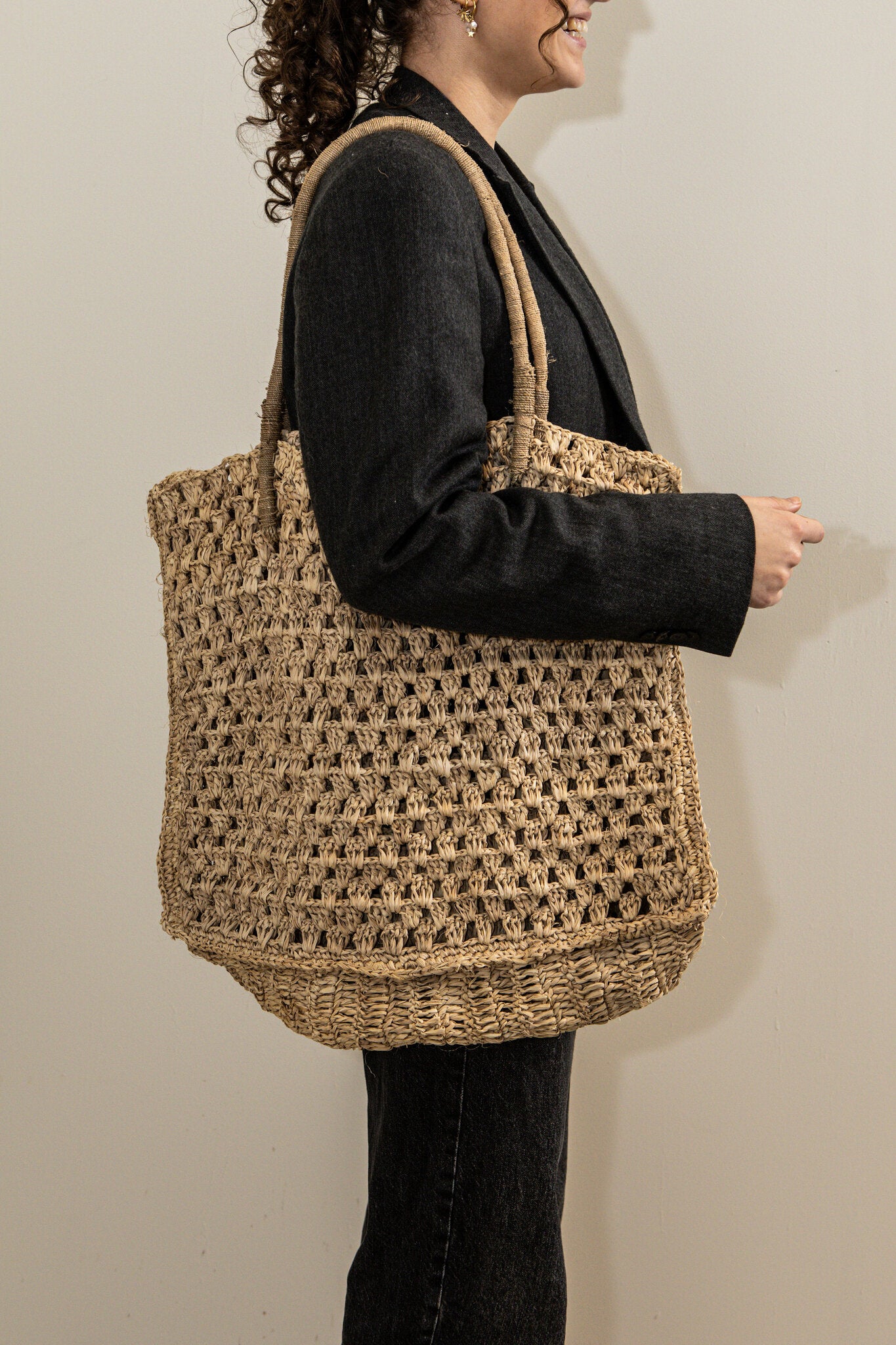 Carlise Natuurlijke Raffia Tas Rechthoek Set van 6 Stuks 39x53x15 cm