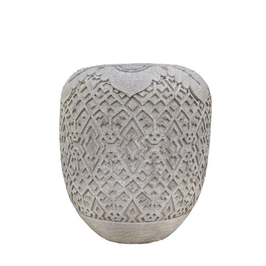Luzmari Grijze Cement Gesneden Pot Rond Groot 100x90x90 cm