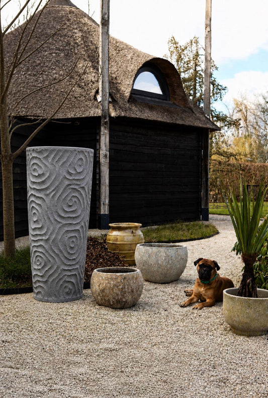 Beth Grijze Cement Pot Met Organisch Patroon L 225x100x100 cm