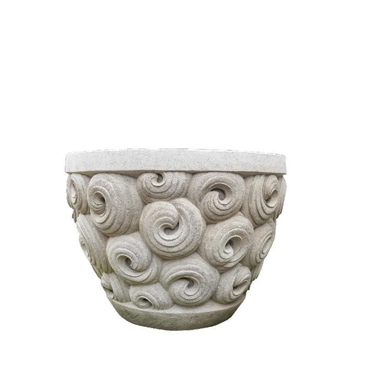 Jersiah Grijze Cement Curley Carving Pot Rond L 80x110x110 cm