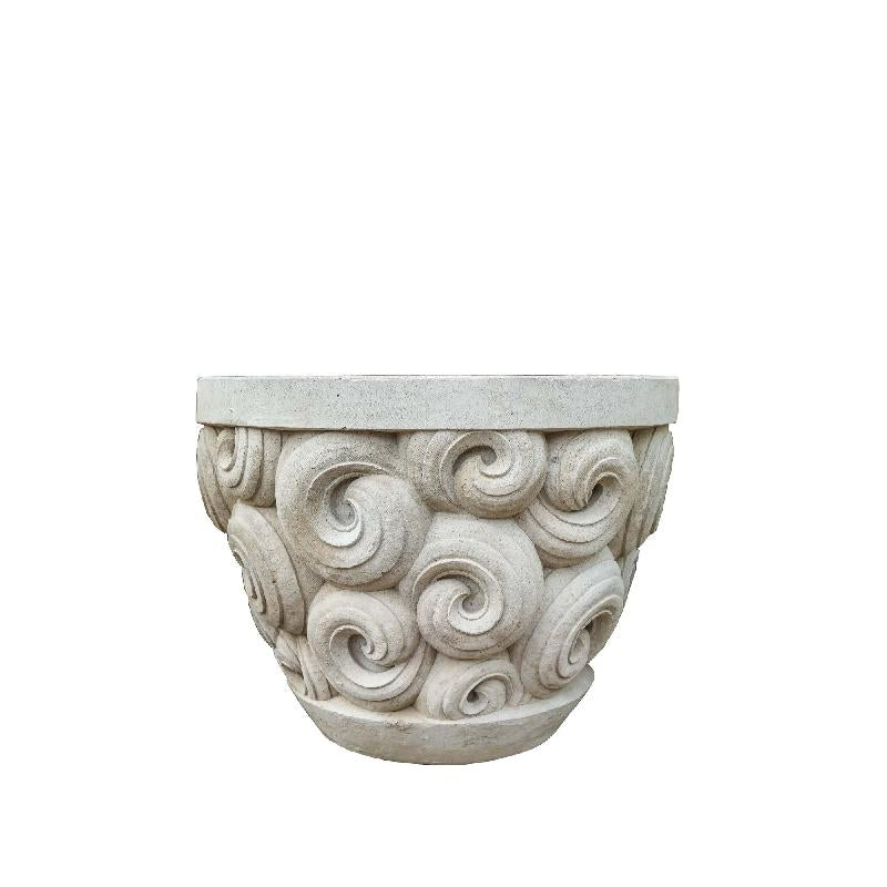 Jersiah Grijze Cement Curley Carving Pot Rond S 65x90x90 cm