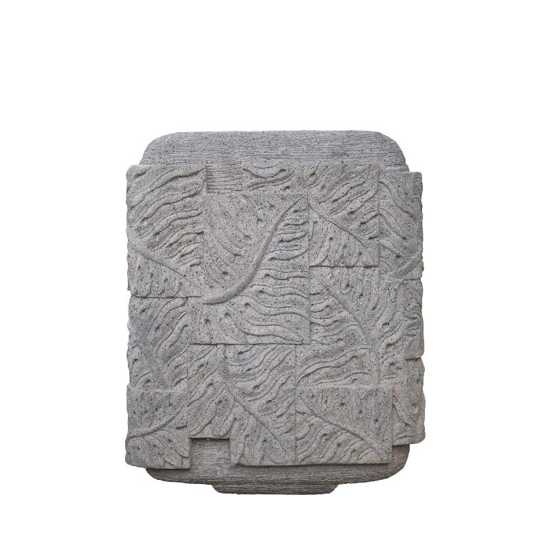Blayd Grijze Cement Palmblad Carving Pot Vierkant L 80x60x60 cm