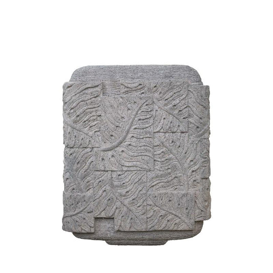 Blayd Grijze Cement Palmblad Carving Pot Vierkant L 80x60x60 cm