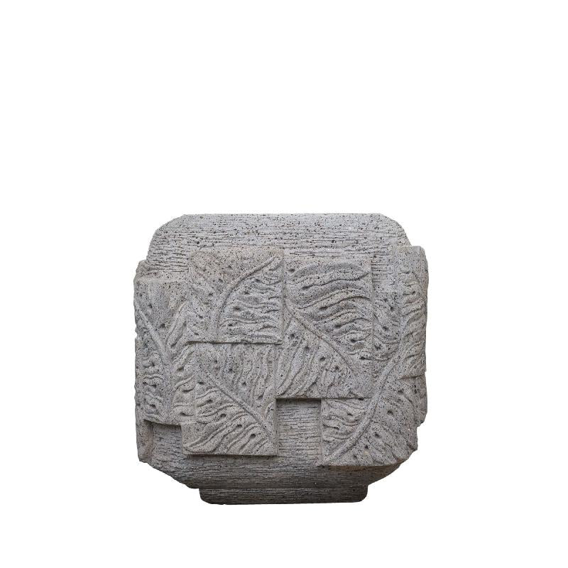 Blayd Grijze Cement Palmblad Carving Pot Vierkant S 50x50x50 cm