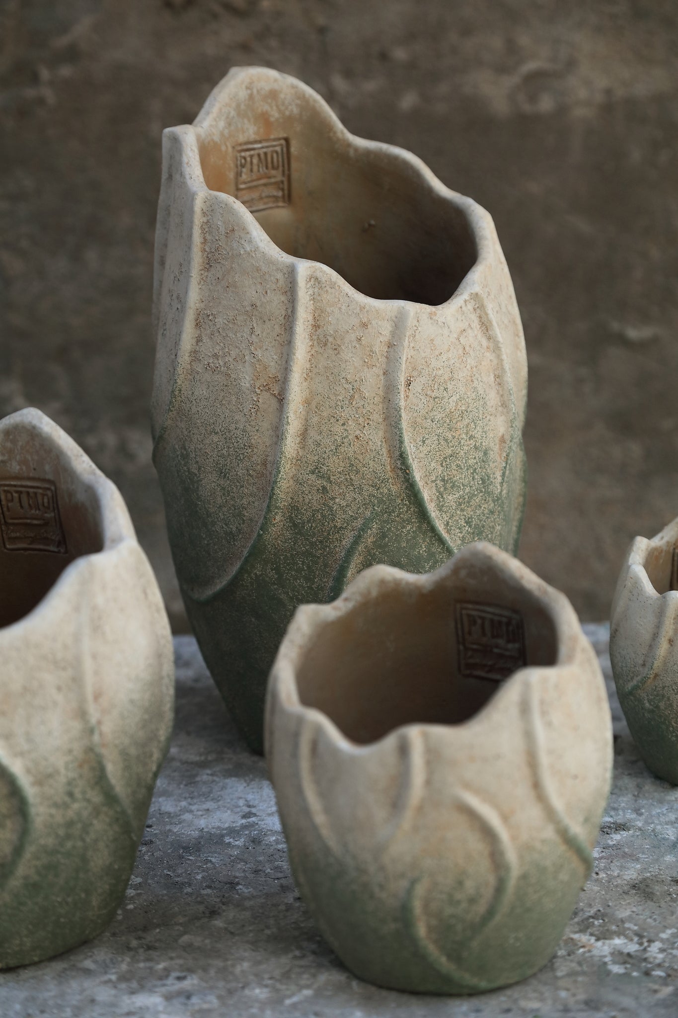 Ryla Lichtroze Cementpot Golf Design Rond Set van 8 Stuks M 20x16x16 cm