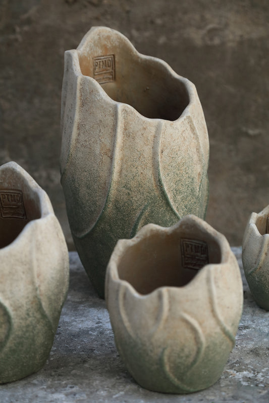 Ryla Lichtroze Cementpot Golf Design Rond Set van 8 Stuks M 20x16x16 cm