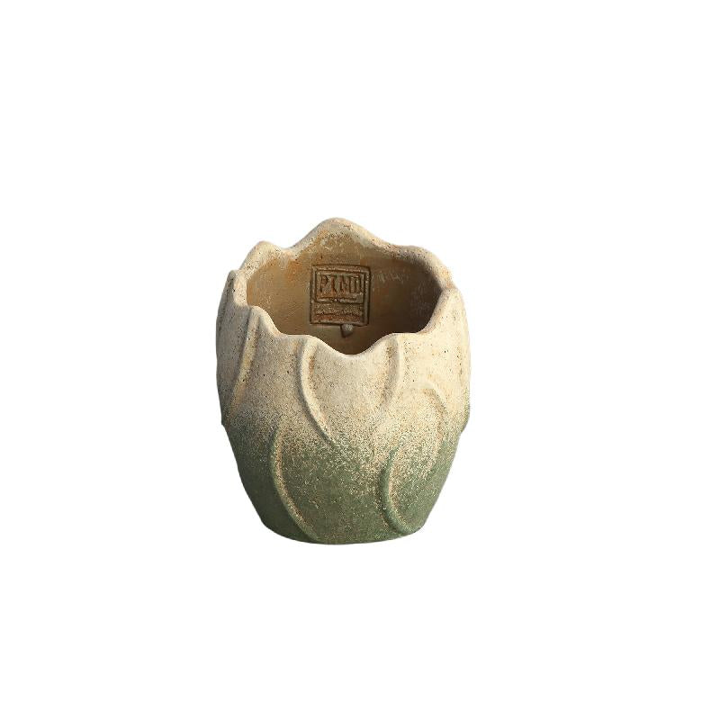 Ryla Groen Cement Pot Golfdesign Rond S Set van 12 15x12x12 cm