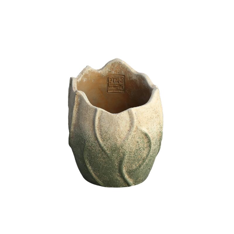 Ryla Groene Cement Pot Golvend Design Rond M – Set van 8 Stuks 20x16x16 cm