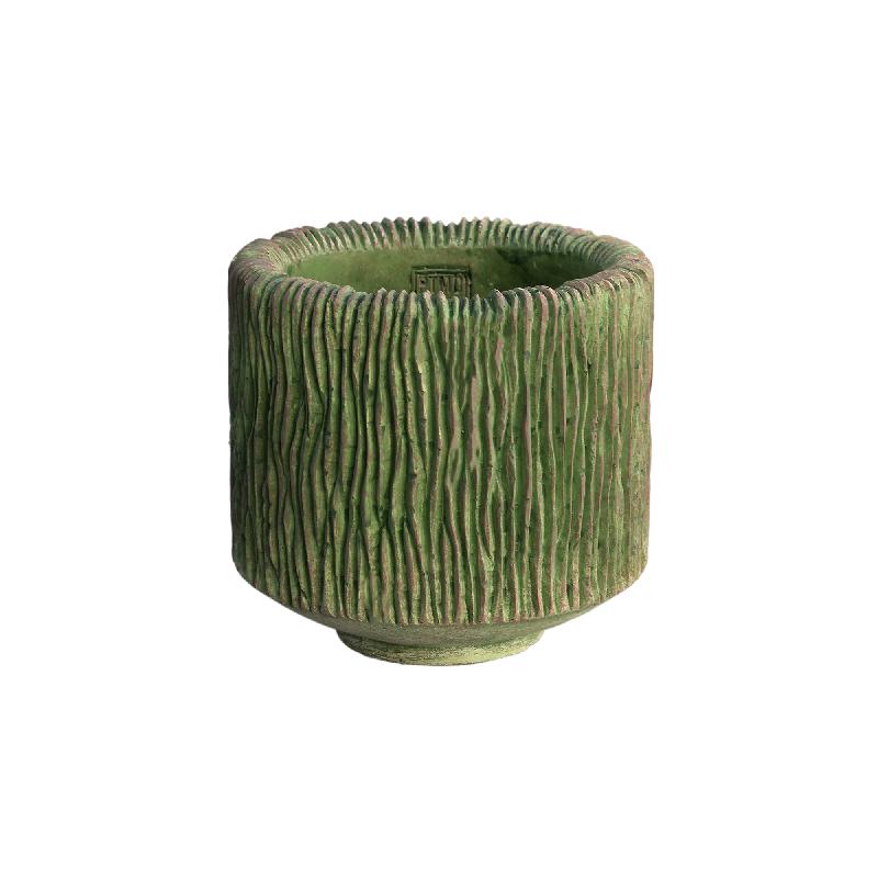Jacyln Mos Groen Cement Pot Rond Laag Strepen Set van 4 19x20x20 cm