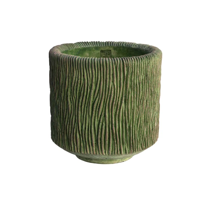 Jacyln Moss Groen Cement Pot Rond Laag Met Strepen Groot 30x30x30 cm