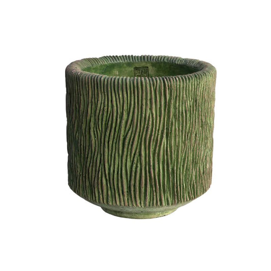 Jacyln Moss Groen Cement Pot Rond Laag Met Strepen Groot 30x30x30 cm