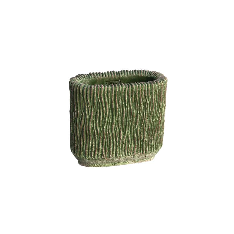 Jacyln Mos Groen Cement Pot Ovaal Laag Strepen Set van 8 Stuks 18x20x10 cm