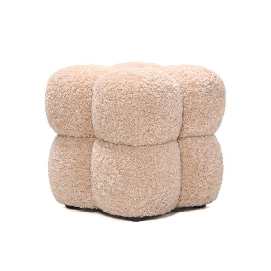 Teddy Beige Stoffen Vierkante Poef 45x45x45 cm