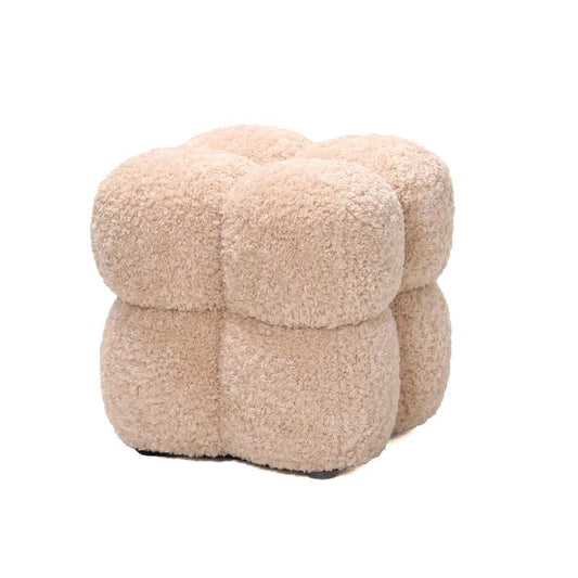 Teddy Beige Stoffen Vierkante Poef 45x45x45 cm