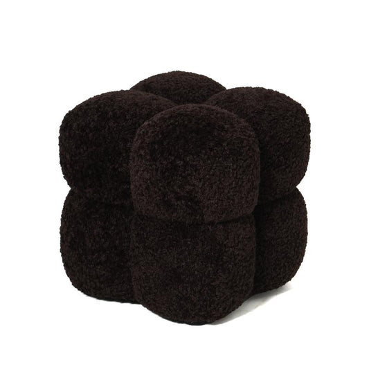 Teddy Donkerbruine Stof Vierkante Poef 45x45x45 cm
